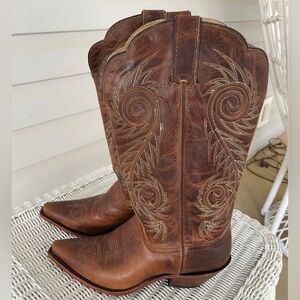 Justin Brown Leather Cowboy Western Boots Womens Size 9B